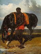 Alfred Dedreux Africain tenant un cheval au bord d'une mer oil painting artist